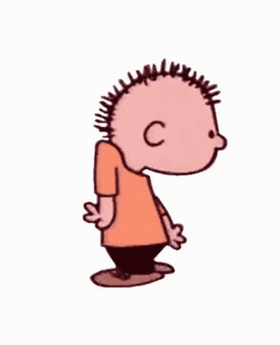 A Cartoon Of A Boy In An Orange Shirt And Black Pants Is Standing Upside Down . GIF