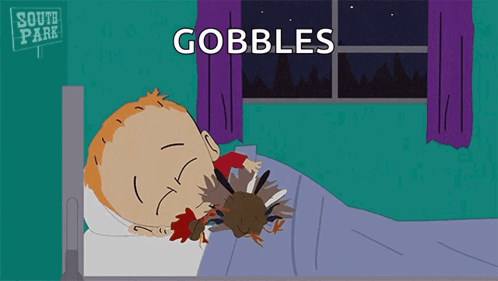 A Cartoon Of A Boy Laying In Bed With A Stuffed Animal And The Words Gobbles Above Him GIF