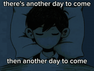 A Cartoon Of A Boy Laying In Bed With The Words " There 'S Another Day To Come Then Another Day To Come " GIF