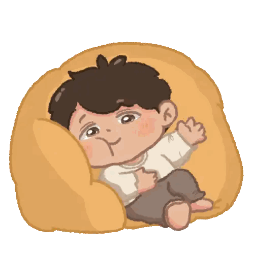 A Cartoon Of A Boy Laying On A Pillow With A Sad Look On His Face Sticker