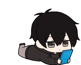 A Cartoon Of A Boy Laying On The Floor Holding A Tablet . Sticker