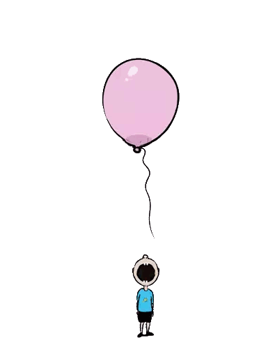 A Cartoon Of A Boy Looking Up At A Pink Balloon With His Mouth Open Sticker