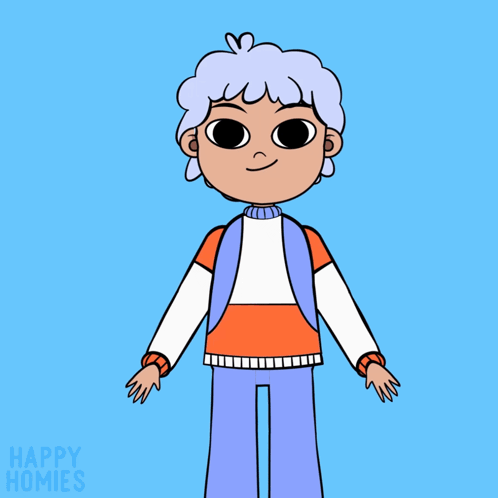 A Cartoon Of A Boy Making A Heart With His Hands And The Words Happy Homies On The Bottom GIF