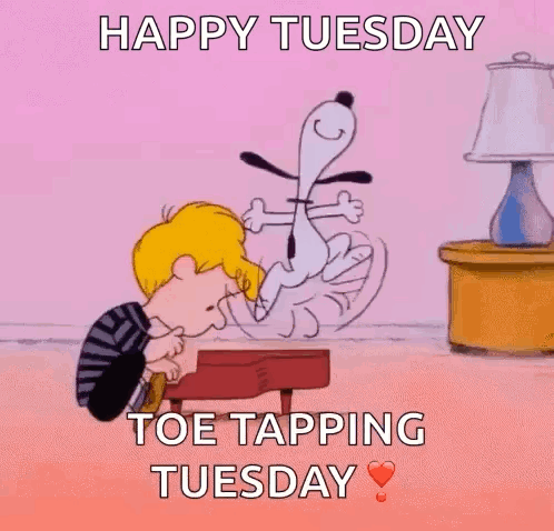 A Cartoon Of A Boy Playing A Piano And Snoopy Jumping In The Air . GIF