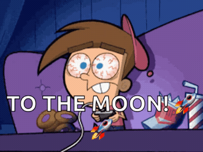 A Cartoon Of A Boy Playing A Video Game With The Words To The Moon Below Him GIF