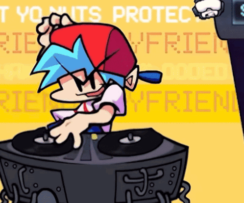 A Cartoon Of A Boy Playing Records With The Words Tyo Nuts Protec GIF