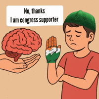 A Cartoon Of A Boy Refusing To Accept A Brain From Someone Who Says No Thanks I Am Congress Supporter GIF