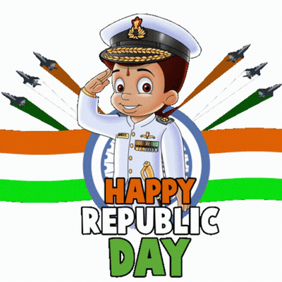 A Cartoon Of A Boy Saluting With The Words Happy Republic Day Behind Him GIF
