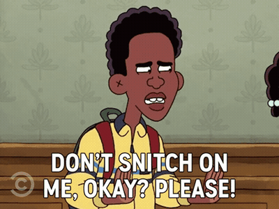 A Cartoon Of A Boy Saying Do N't Snitch On Me Okay Please GIF