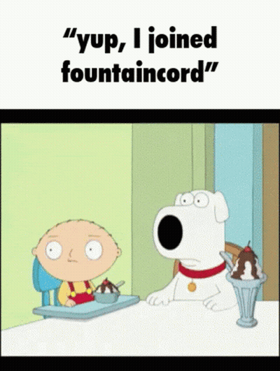 A Cartoon Of A Boy Sitting At A Table Next To A Dog That Says " Yup I Joined Fountaincord GIF