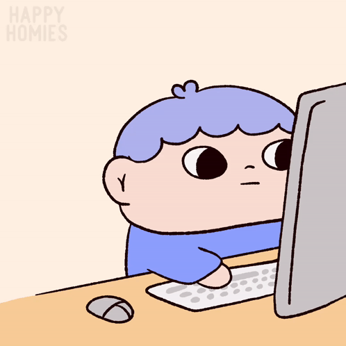 A Cartoon Of A Boy Sitting In Front Of A Computer With The Words Happy Homies Above Him GIF