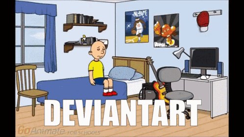 A Cartoon Of A Boy Sitting On A Bed With Deviantart On The Bottom GIF