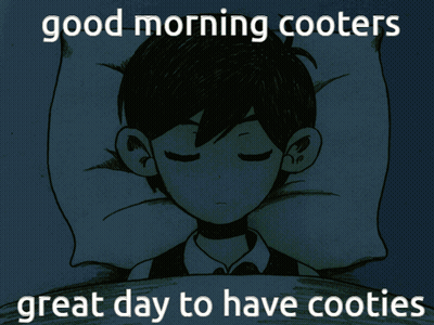 A Cartoon Of A Boy Sleeping With The Words Good Morning Cooters Great Day To Have Cooties GIF