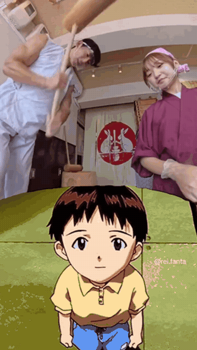 a cartoon of a boy standing next to a man holding a stick