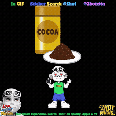 A Cartoon Of A Boy Standing Next To A Pile Of Cocoa GIF
