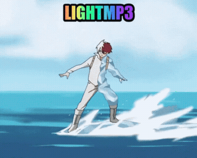 A Cartoon Of A Boy Standing On A Wave With The Words Lightmp3 Below Him GIF