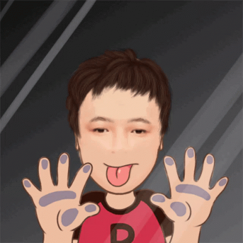 A Cartoon Of A Boy Sticking His Tongue Out And Wearing A Red Shirt With The Letter P On It GIF