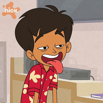 A Cartoon Of A Boy Sticking Out His Tongue With A Nick Logo In The Background GIF