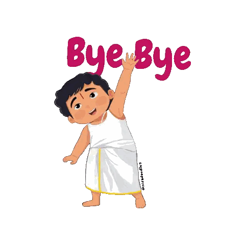 A Cartoon Of A Boy Waving His Hand With The Words Bye Bye Behind Him GIF