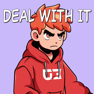 A Cartoon Of A Boy Wearing A Red Hoodie Says Deal With It GIF