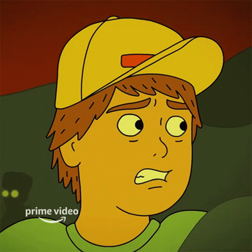 A Cartoon Of A Boy Wearing A Yellow Hat And A Green Shirt With An Arrow Pointing To Prime Video GIF