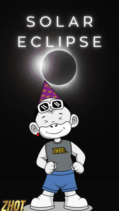 A Cartoon Of A Boy Wearing Sunglasses And A Party Hat With The Words Solar Eclipse Above Him GIF