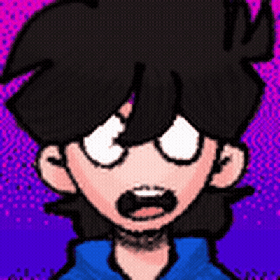 A Cartoon Of A Boy With A Beard And A Blue Shirt With A Purple Background . GIF