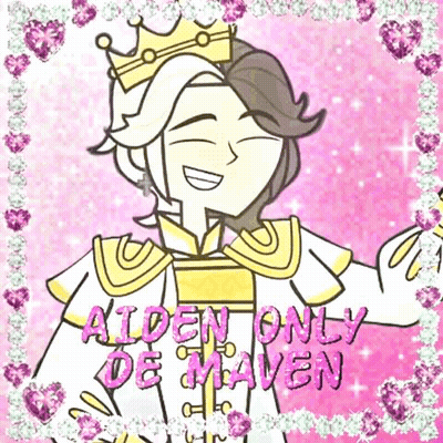 A Cartoon Of A Boy With A Crown On His Head And The Words Aiden Only De Maven On The Bottom GIF