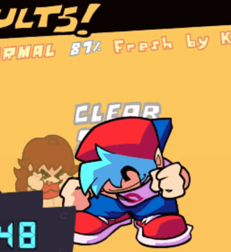 A Cartoon Of A Boy With A Fist In Front Of A Sign That Says Clear GIF