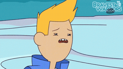 A Cartoon Of A Boy With A Surprised Look On His Face Is Sponsored By Bravest Warriors GIF