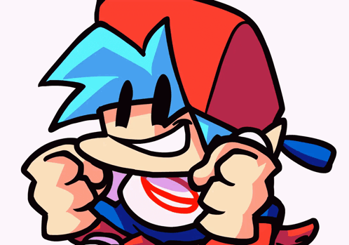 A Cartoon Of A Boy With Blue Hair And A Red Hat GIF