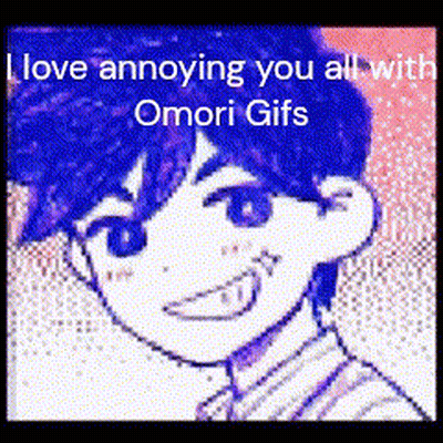A Cartoon Of A Boy With Blue Hair And The Words `` I Love Annoying You All With Omori Gifs '' GIF