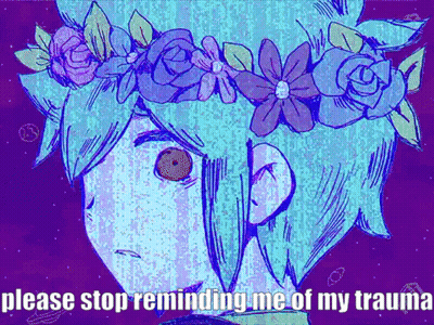 A Cartoon Of A Boy With Flowers In His Hair . GIF
