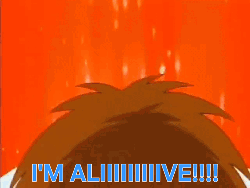 A Cartoon Of A Boy With Glasses And The Words " I 'M All Alive " Below Him GIF