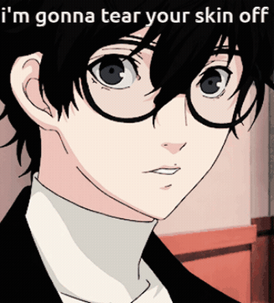 A Cartoon Of A Boy With Glasses And The Words I 'M Gonna Tear Your Skin Off GIF