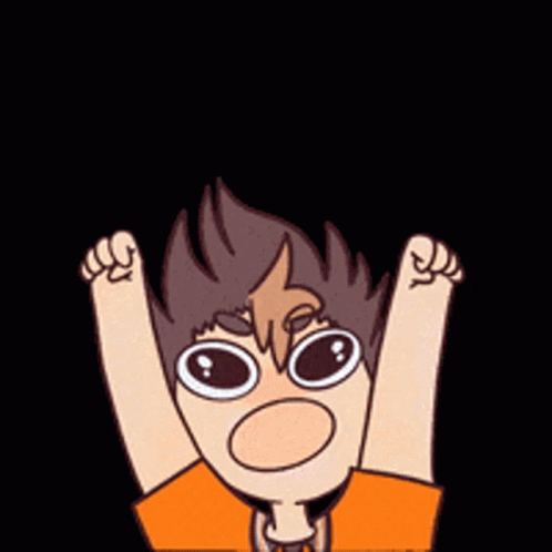 A Cartoon Of A Boy With Glasses Raising His Fist In The Air GIF