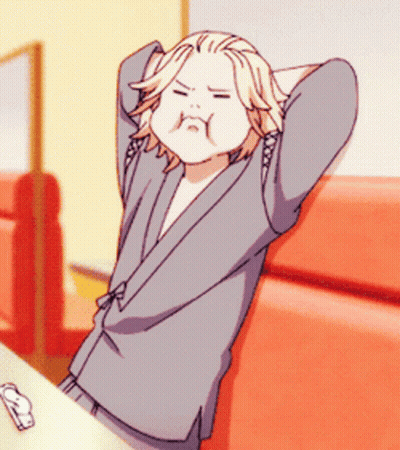 A Cartoon Of A Boy With His Hands Behind His Head Making A Funny Face GIF