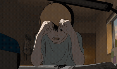A Cartoon Of A Boy With His Hands On His Head GIF