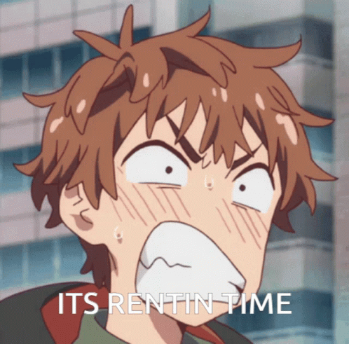 A Cartoon Of A Boy With His Mouth Open And The Words Its Rentin Time GIF