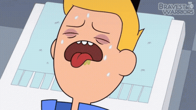 A Cartoon Of A Boy With His Tongue Hanging Out And The Words Bravest Warriors On The Bottom Right GIF