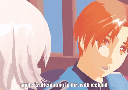 A Cartoon Of A Boy With The Words " Apple Is Attempting To Flirt With Iceland " Below Him GIF