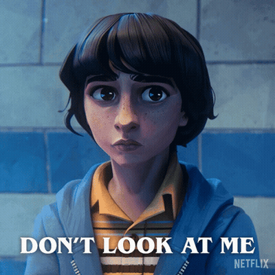 A Cartoon Of A Boy With The Words " Do N't Look At Me " Written Below Him GIF