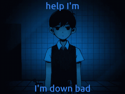 A Cartoon Of A Boy With The Words Help I 'M I 'M Down Bad Behind Him GIF