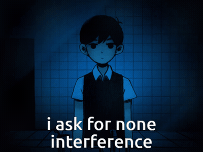 A Cartoon Of A Boy With The Words " I Ask For None Interference " Below Him GIF