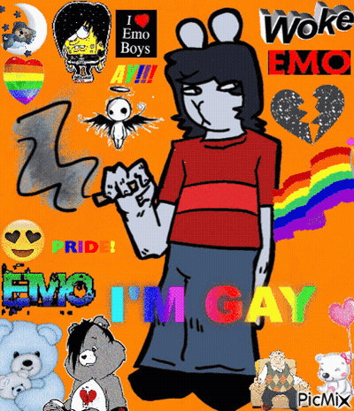A Cartoon Of A Boy With The Words " I 'M Gay " In The Corner GIF