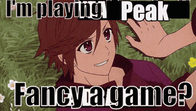 A Cartoon Of A Boy With The Words I 'M Playing Peak Fancy A Game Below Him GIF