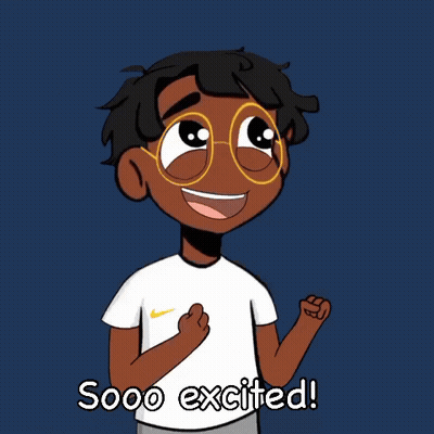 A Cartoon Of A Boy With The Words Sooo Excited GIF
