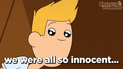A Cartoon Of A Boy With The Words We Were All So Innocent GIF