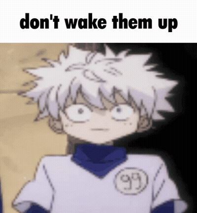 A Cartoon Of A Boy With White Hair And The Words Do N't Wake Them Up . GIF