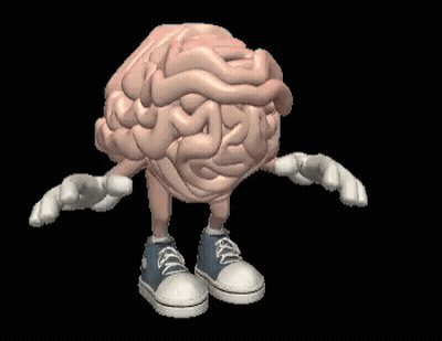A Cartoon Of A Brain With Arms And Legs GIF